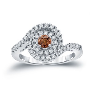 Gold 4/5ct TDW Brown Round Diamond Swirl Engagement Ring - Handcrafted By Name My Rings™