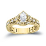 Gold 4/5ct TDW Marquise Diamond Halo Engagement Ring - Handcrafted By Name My Rings™