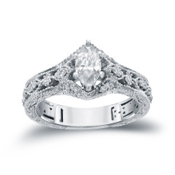 Gold 4/5ct TDW Marquise Diamond Halo Engagement Ring - Handcrafted By Name My Rings™