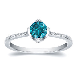 Gold 4/5ct TDW Round Blue Diamond Promise Ring - Handcrafted By Name My Rings™