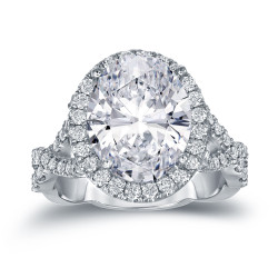 Gold 5 3/4ct TDW Certified Oval Diamond Halo Engagement Ring - Handcrafted By Name My Rings™