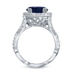Gold 5ct Oval Cut Blue Sapphire and 3/4ct TDW Diamond Halo Engagement Ring - Handcrafted By Name My Rings™