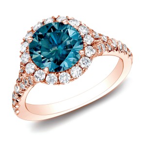 Rose Gold 1 1/2ct TDW Blue Diamond Halo Ring - Handcrafted By Name My Rings™