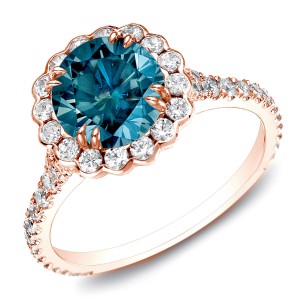 Rose Gold 1 1/2ct TDW Blue Round Halo Diamond Ring - Handcrafted By Name My Rings™