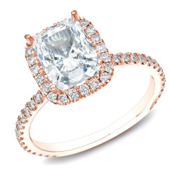 Rose Gold 1 1/2ct TDW Certified Cushion-Cut Diamond Halo Engagement Ring - Handcrafted By Name My Rings™