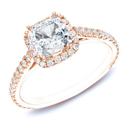 Rose Gold 1 1/2ct TDW Certified Cushion Diamond Halo Engagement Ring - Handcrafted By Name My Rings™