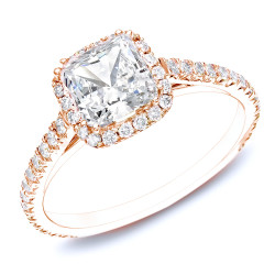 Rose Gold 1 1/2ct TDW Certified Cushion Diamond Halo Engagement Ring - Handcrafted By Name My Rings™