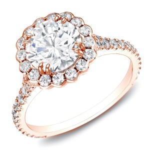Rose Gold 1 1/2ct TDW Certified Round Halo Diamond Engagement Ring - Handcrafted By Name My Rings™