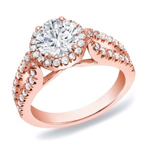 Rose Gold 1 1/4 ct TDW Round Halo Diamond Engagement Ring - Handcrafted By Name My Rings™
