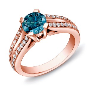 Rose Gold 1 1/4ct TDW Blue Round Diamond Engagement Ring - Handcrafted By Name My Rings™