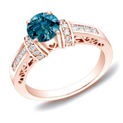 Rose Gold 1 1/6 ct TDW Blue Diamond Ring with Heart - Handcrafted By Name My Rings™
