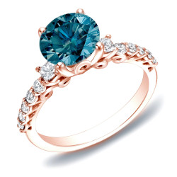 Rose Gold 1 2/5ct TDW Blue Diamond Solitaire Ring - Handcrafted By Name My Rings™