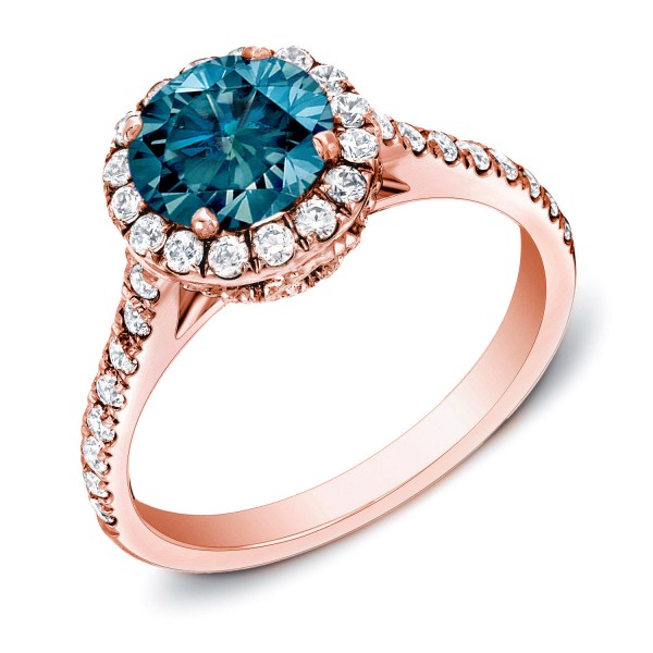 Rose Gold 1 3/4ct TDW Blue Halo Diamond Ring - Handcrafted By Name My Rings™