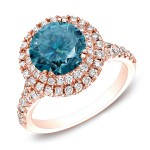 Rose Gold 1 5/8ct TDW Blue Round Diamond Ring - Handcrafted By Name My Rings™
