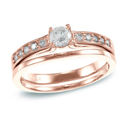 Rose Gold 1/2 ct TDW Round Diamond Bridal Set - Handcrafted By Name My Rings™