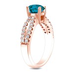 Rose Gold 1ct TDW Blue Diamond Solitaire Engagement Ring - Handcrafted By Name My Rings™