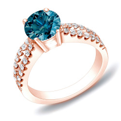 Rose Gold 1ct TDW Blue Diamond Solitaire Engagement Ring - Handcrafted By Name My Rings™