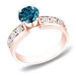 Rose Gold 1ct TDW Blue Round Diamond Ring - Handcrafted By Name My Rings™