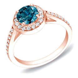 Rose Gold 1ct TDW Blue Round Diamond Ring - Handcrafted By Name My Rings™