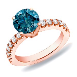 Rose Gold 1ct TDW Blue Round Diamond Solitaire Engagement Ring - Handcrafted By Name My Rings™