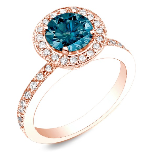 Rose Gold 1ct TDW Blue Round-cut Diamond Ring - Handcrafted By Name My Rings™