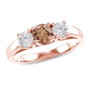 Rose Gold 1ct TDW Brown Round Diamond 3-stone Ring - Handcrafted By Name My Rings™