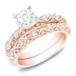 Rose Gold 1ct TDW Certified Diamond Bridal Ring Set - Handcrafted By Name My Rings™