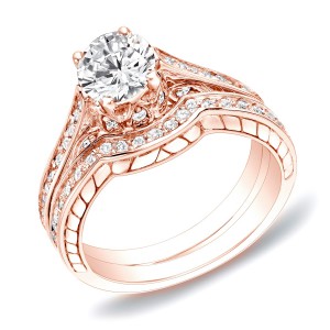 Rose Gold 1ct TDW Certified Diamond Curved Band Bridal Ring Set - Handcrafted By Name My Rings™