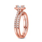 Rose Gold 1ct TDW Certified Radiant Diamond Halo Bridal Ring Set - Handcrafted By Name My Rings™