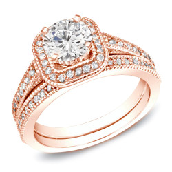 Rose Gold 1ct TDW Certified Round-cut Diamond Bridal Ring Set - Handcrafted By Name My Rings™