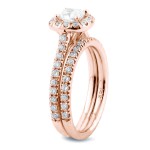 Rose Gold 1ct TDW Cushion Diamond Halo Bridal Ring Set - Handcrafted By Name My Rings™