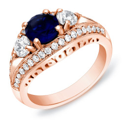 Rose Gold 1ct TDW Sapphire and Diamond Engagement Ring - Handcrafted By Name My Rings™