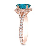 Rose Gold 2ct TDW Blue Halo Round Diamond Ring - Handcrafted By Name My Rings™