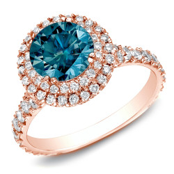 Rose Gold 2ct TDW Blue Halo Round Diamond Ring - Handcrafted By Name My Rings™