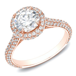 Rose Gold 2ct TDW Certified Diamond Halo Engagement Ring - Handcrafted By Name My Rings™