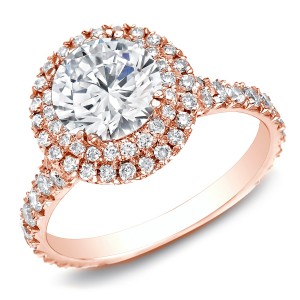 Rose Gold 2ct TDW Certified Halo Split-shank Round Diamond Engagament Ring - Handcrafted By Name My Rings™