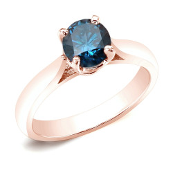 Rose Gold 3/4ct TDW Blue Diamond Solitaire Engagement Ring - Handcrafted By Name My Rings™