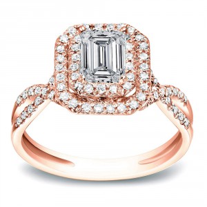 Rose Gold 4/5 ct TDW Emerald Halo Diamond Engagement Split Shank Ring - Handcrafted By Name My Rings™
