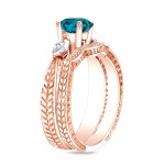 Rose Gold 4/5ct TDW Blue Diamond Bridal Ring Set - Handcrafted By Name My Rings™