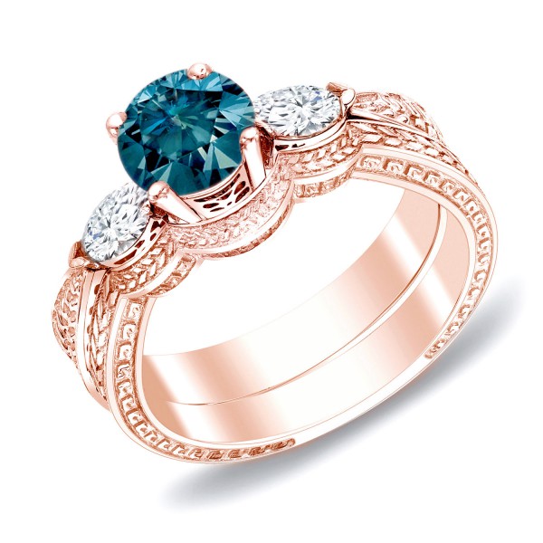Rose Gold 4/5ct TDW Blue Diamond Bridal Ring Set - Handcrafted By Name My Rings™