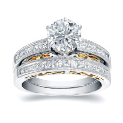 Two Tone Gold 1 3/4ct TDW Certified Round Cut Diamond Bridal Ring Set - Handcrafted By Name My Rings™