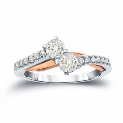 Two-Tone Gold 1/2ct TDW 2-Stone Round Cut Diamond Engagement Ring - Handcrafted By Name My Rings™