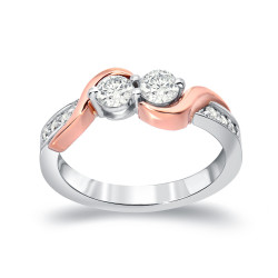 Two-Tone Gold 1/2ct TDW 2-Stone Round Cut Diamond Engagement Ring - Handcrafted By Name My Rings™