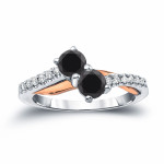 Two-Tone Gold 1ct TDW 2-Stone Round Cut Black Diamond Engagement Ring - Handcrafted By Name My Rings™