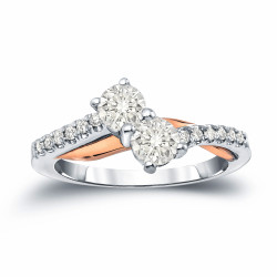 Two-Tone Gold 1ct TDW 2-Stone Round Cut Diamond Engagement Ring - Handcrafted By Name My Rings™