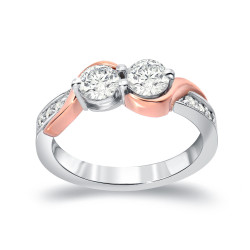 Two-Tone Gold 1ct TDW 2-Stone Round Cut Diamond Engagement Ring - Handcrafted By Name My Rings™