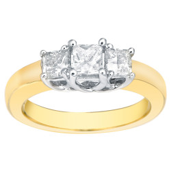 Two-Tone Gold 1ct TDW Princess Cut Diamond 3-Stone Ring - Handcrafted By Name My Rings™