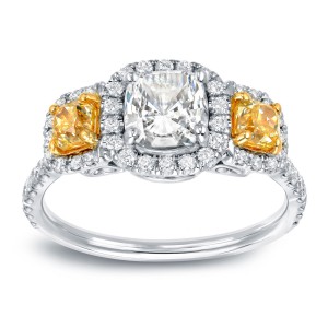 Two-Tone Gold 2ct TDW Certified Cushion Cut Diamond Engagement Ring - Handcrafted By Name My Rings™