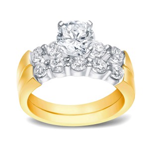 Two-Tone Gold 2ct TDW Certified Round Cut Diamond Bridal Ring Set - Handcrafted By Name My Rings™