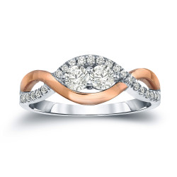 Two-Tone Gold 3/4ct TDW 2-Stone Round Diamond Engagement Ring - Handcrafted By Name My Rings™